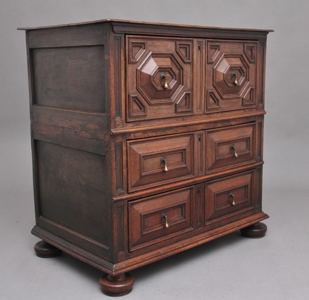 17th Century oak geometric chest of drawers View II