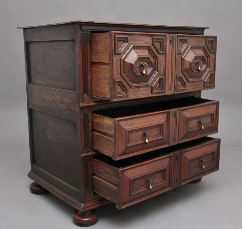 17th Century oak geometric chest of drawers View III
