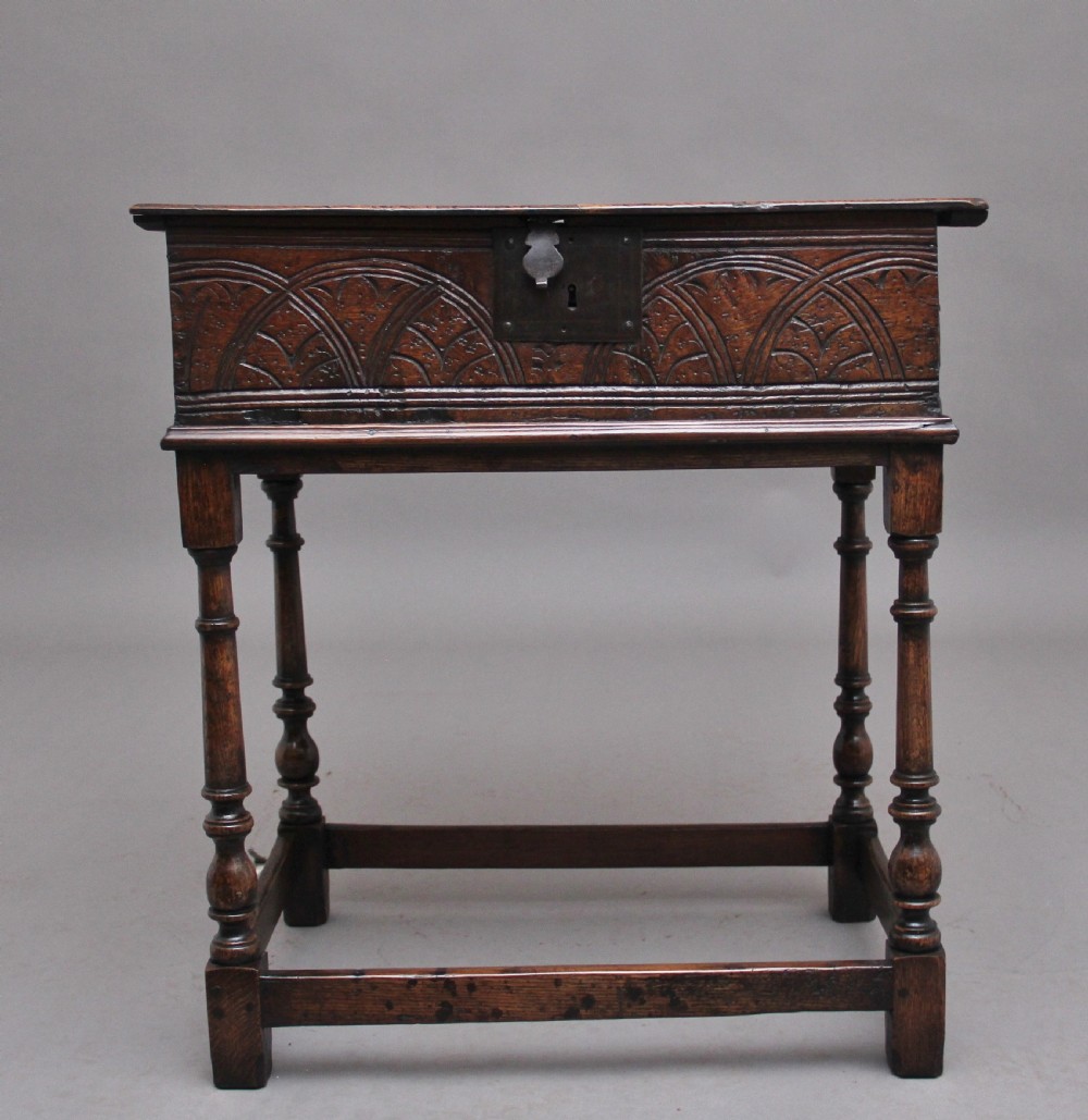 17th Century oak bible box on later stand