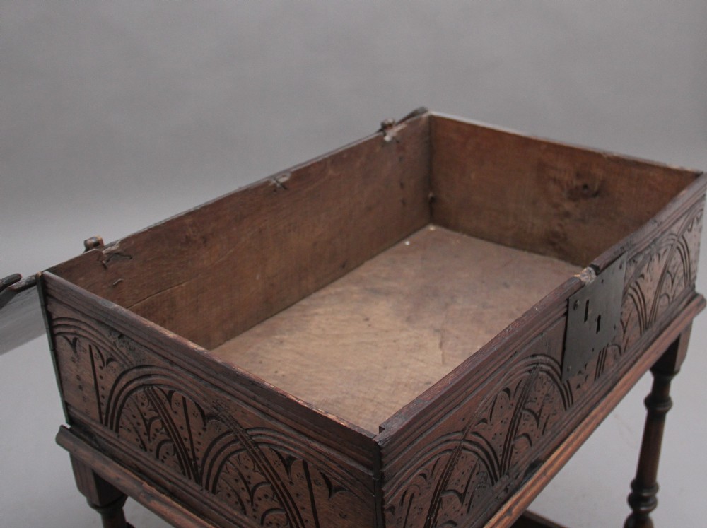 17th Century oak bible box on later stand View IV
