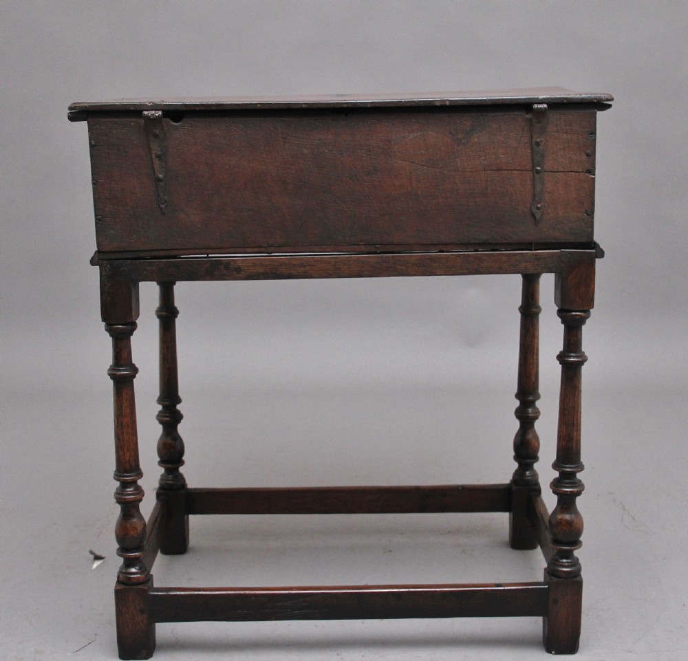 17th Century oak bible box on later stand View VII