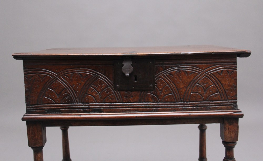 17th Century oak bible box on later stand View XI