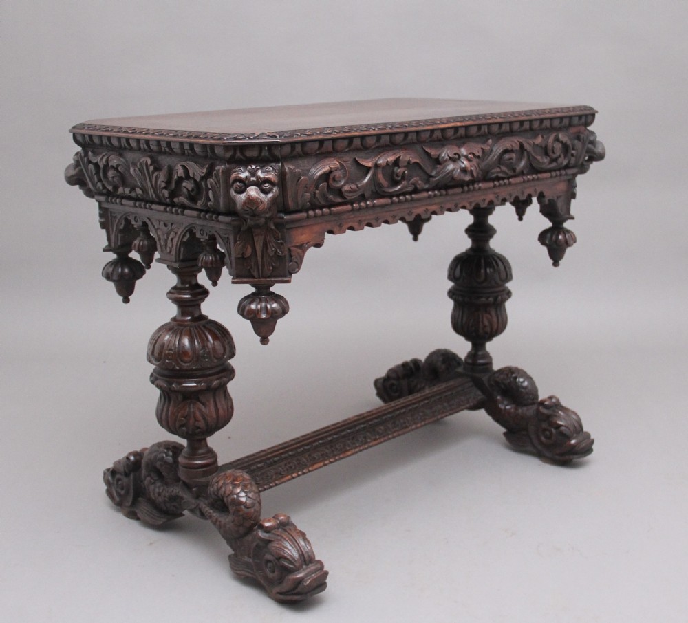 19th Century carved oak table View II
