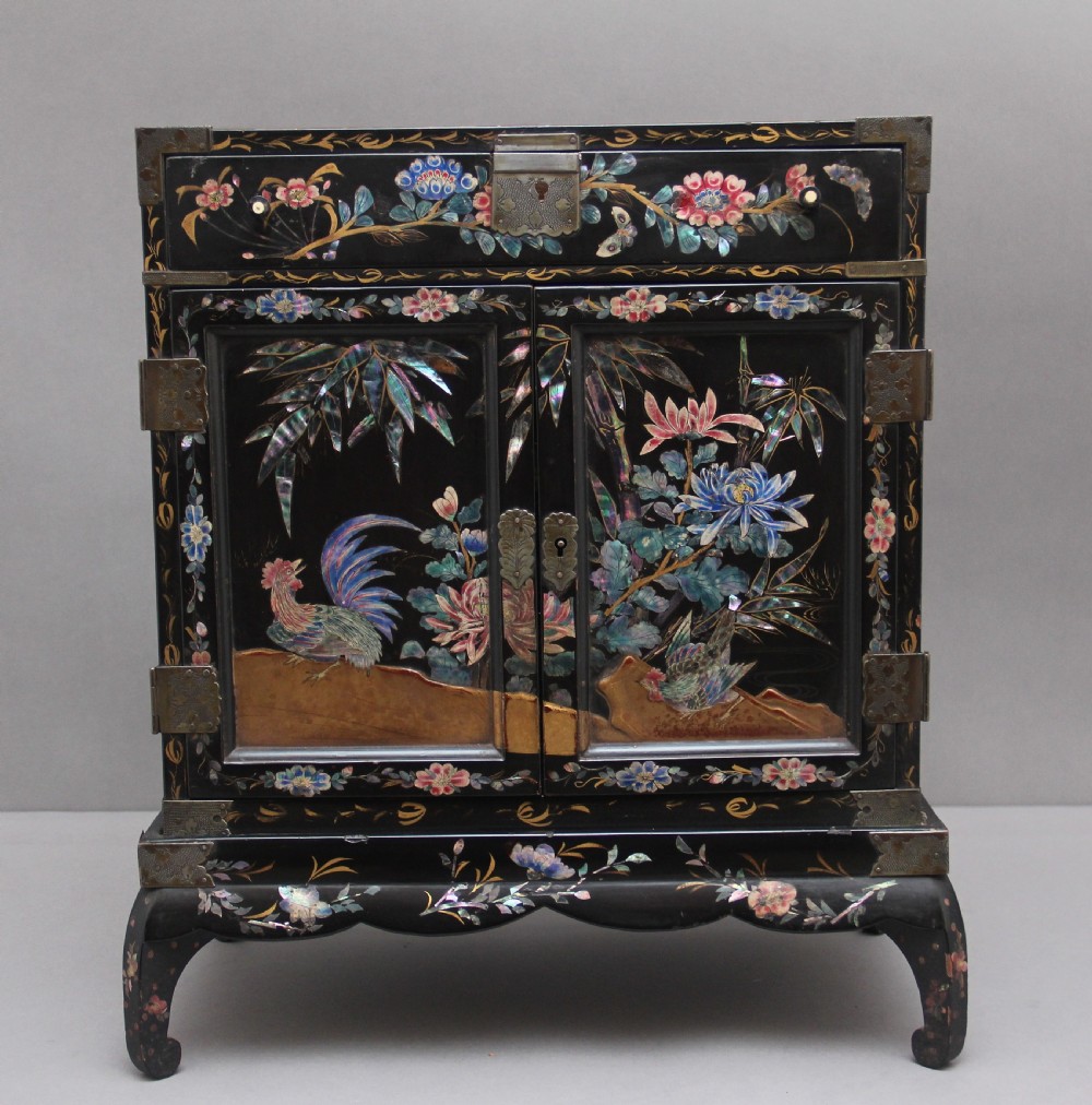 19th Century Japanese inlaid table top cabinet on stand
