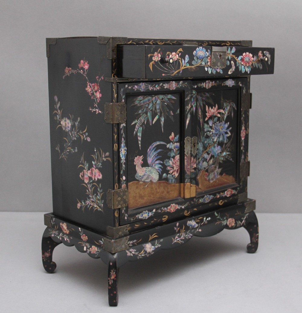 19th Century Japanese inlaid table top cabinet on stand View V