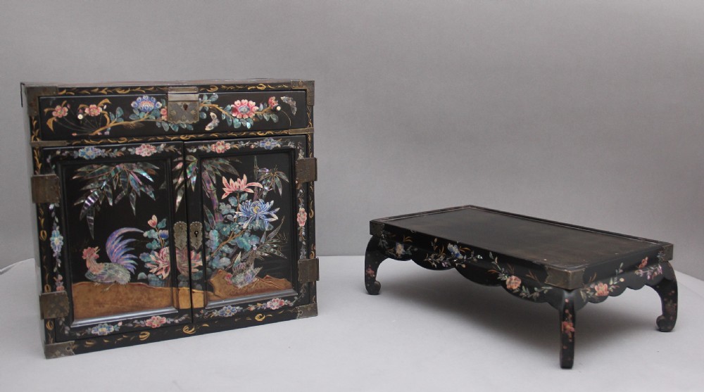 19th Century Japanese inlaid table top cabinet on stand View X