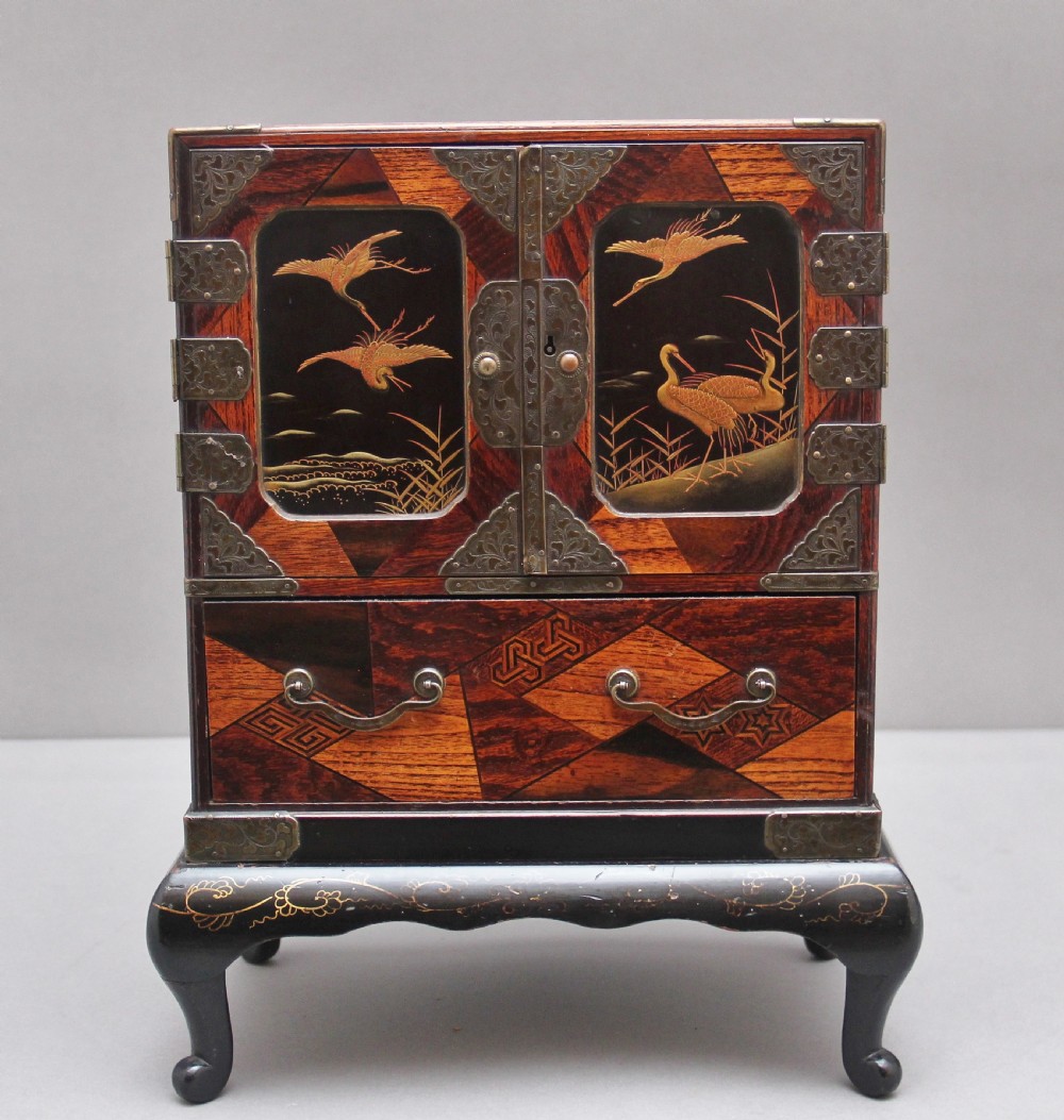 19th Century Japanese parquetry and brass mounted table top cabinet