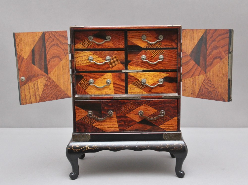 19th Century Japanese parquetry and brass mounted table top cabinet View II