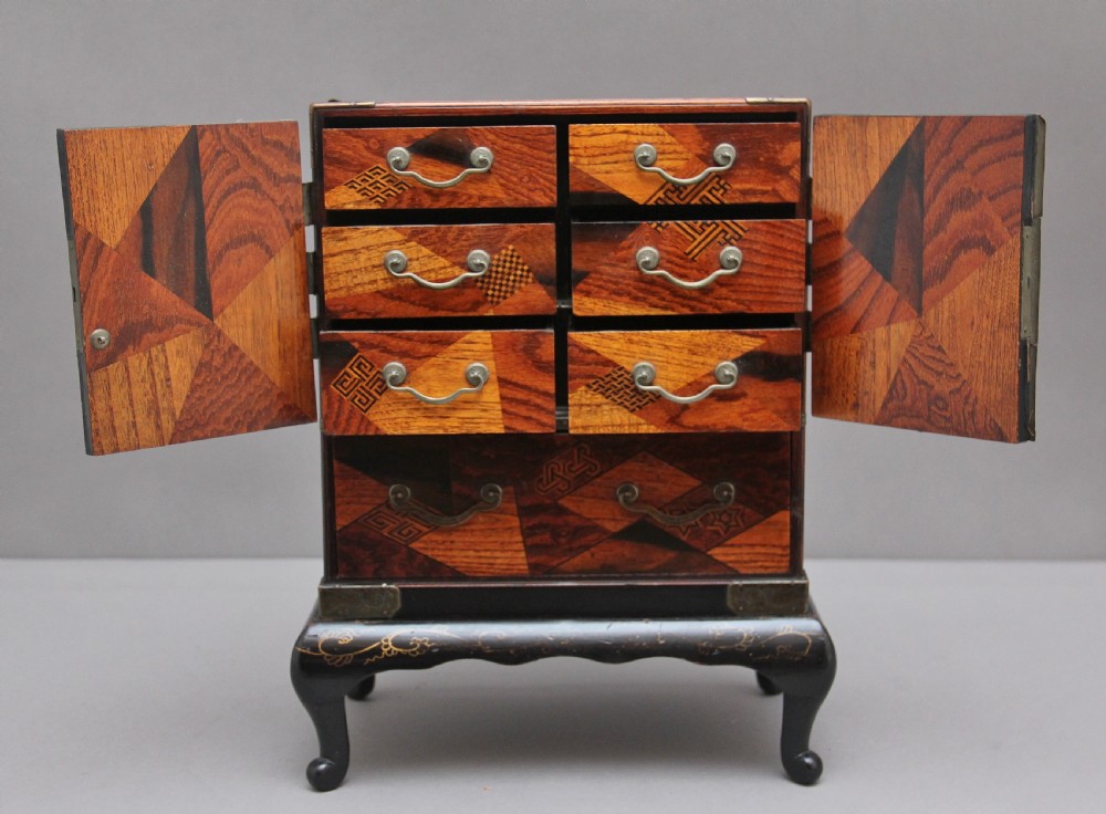 19th Century Japanese parquetry and brass mounted table top cabinet View III