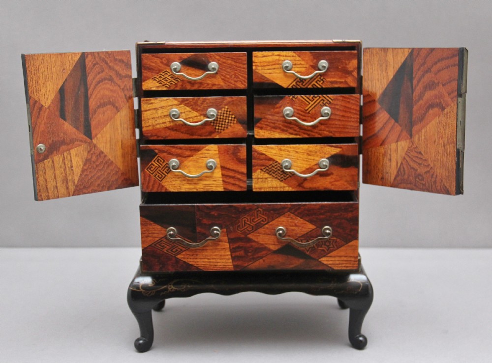 19th Century Japanese parquetry and brass mounted table top cabinet View IV