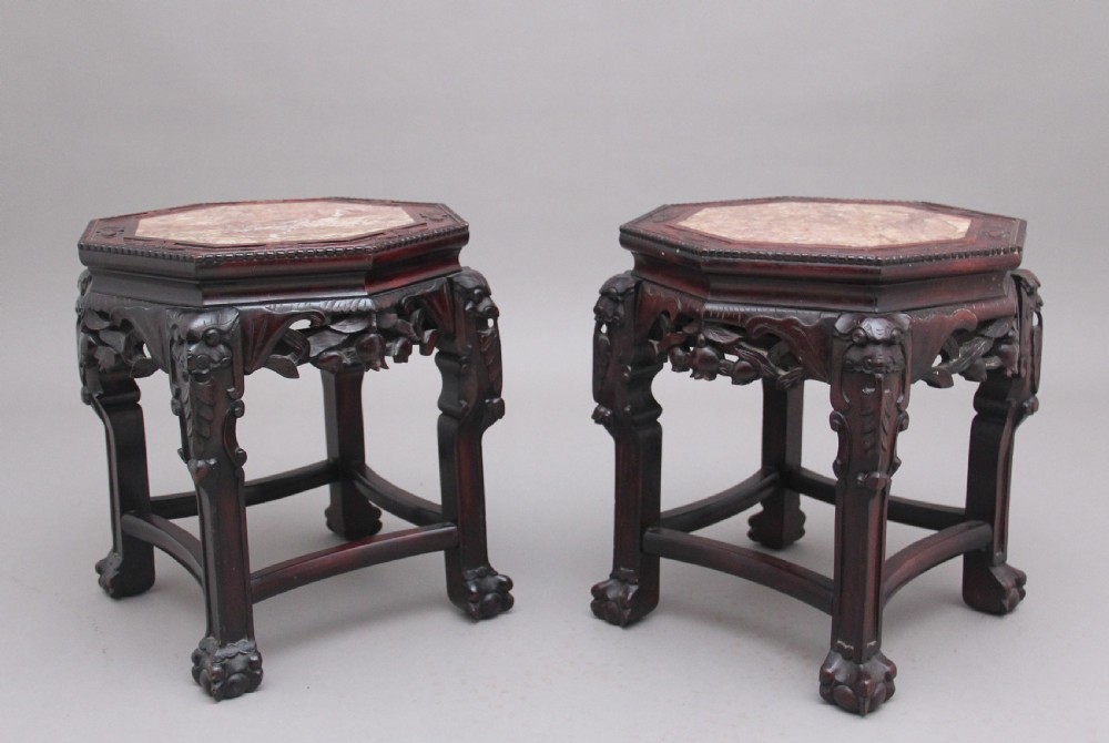 Pair 19th Century Chinese carved hardwood occasional tables 