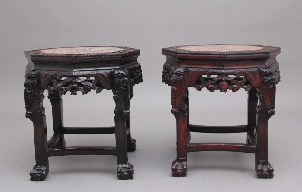 Pair 19th Century Chinese carved hardwood occasional tables  View VIII