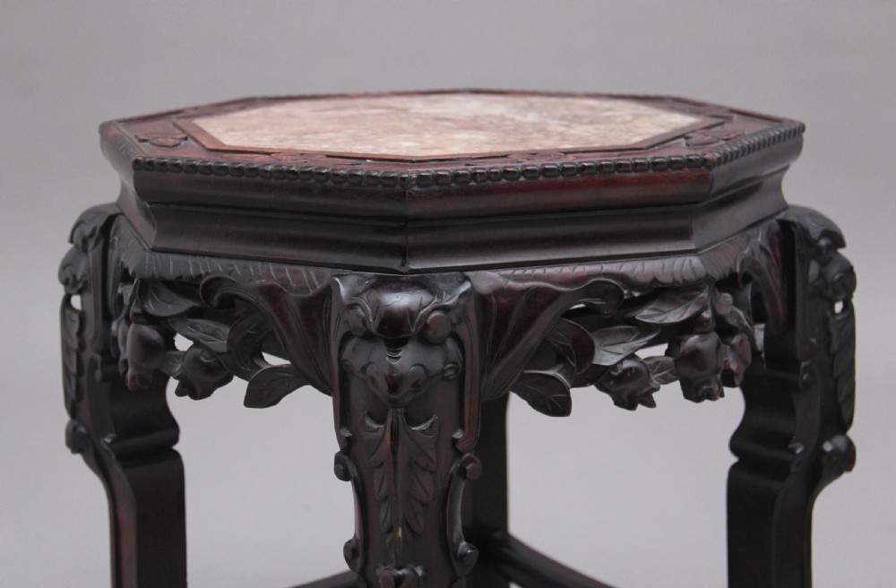 Pair 19th Century Chinese carved hardwood occasional tables  View IX