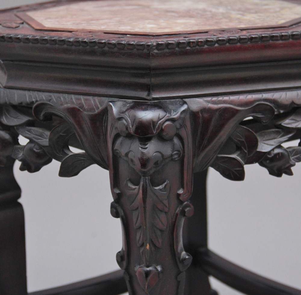 Pair 19th Century Chinese carved hardwood occasional tables  View X