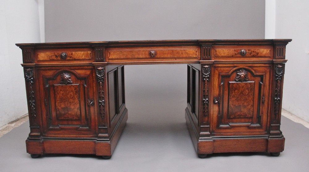 Large and impressive 19th Century walnut pedestal partners desk View II