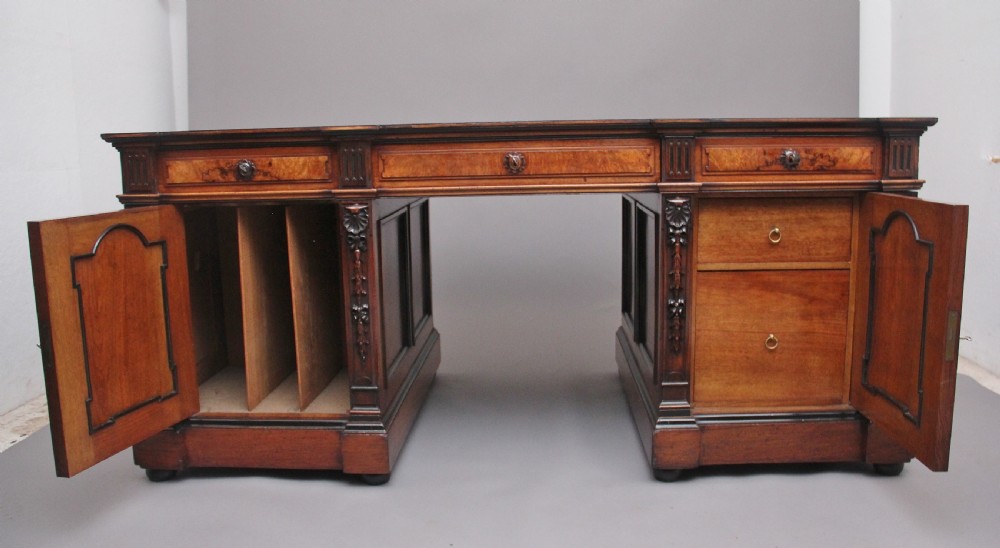 Large and impressive 19th Century walnut pedestal partners desk View III
