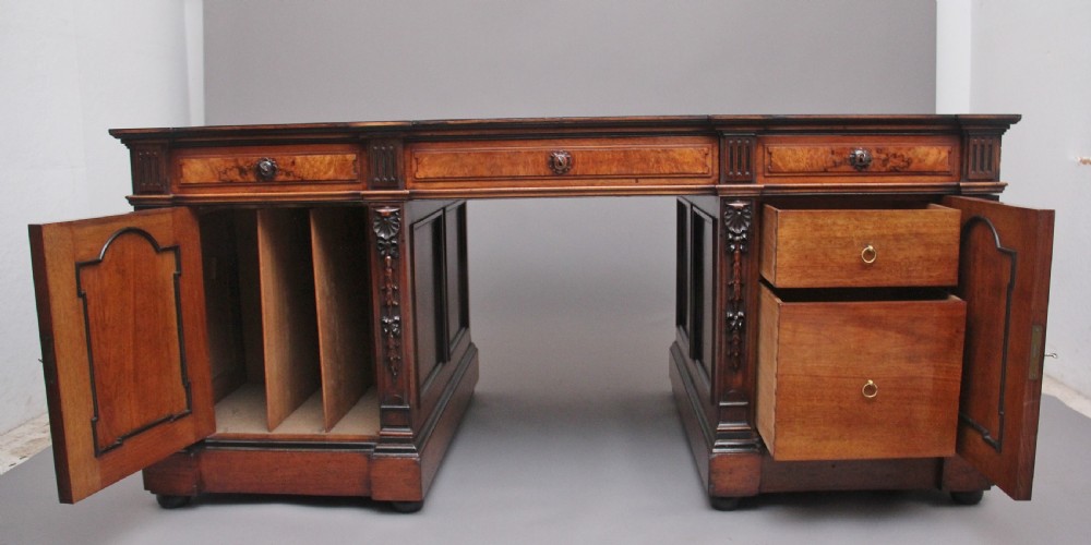 Large and impressive 19th Century walnut pedestal partners desk View IV