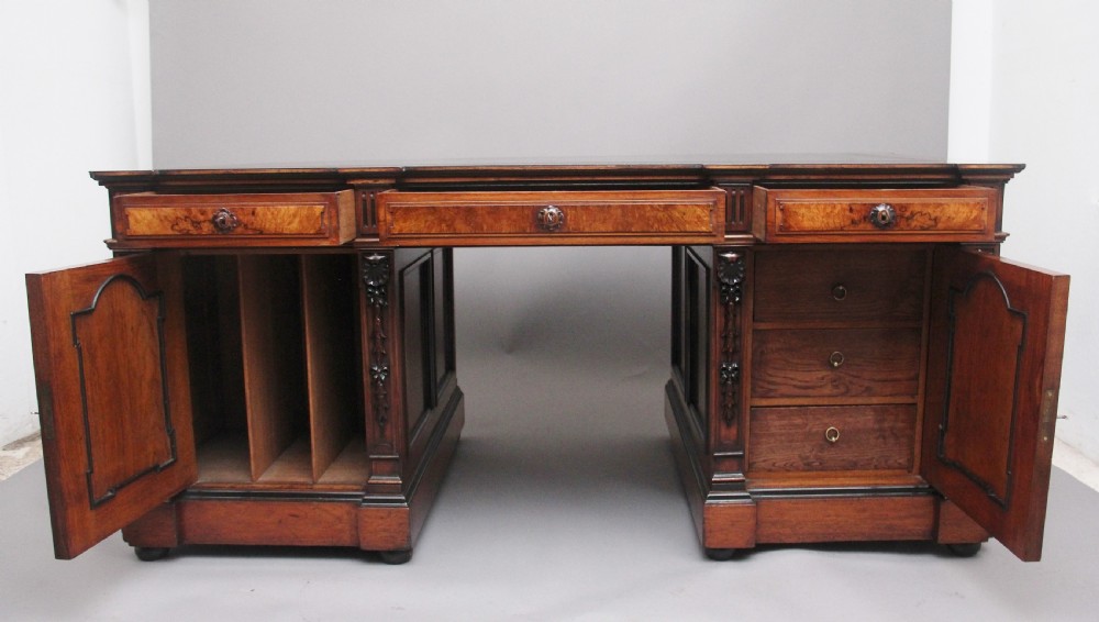 Large and impressive 19th Century walnut pedestal partners desk View IX