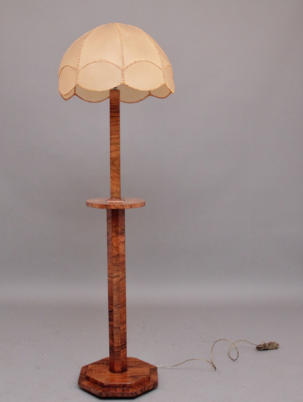 Early 20th Century Art Deco walnut standard lamp and shade