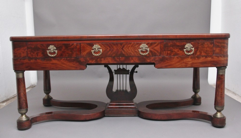 A large and impressive freestanding French 19th Century antique mahogany console table