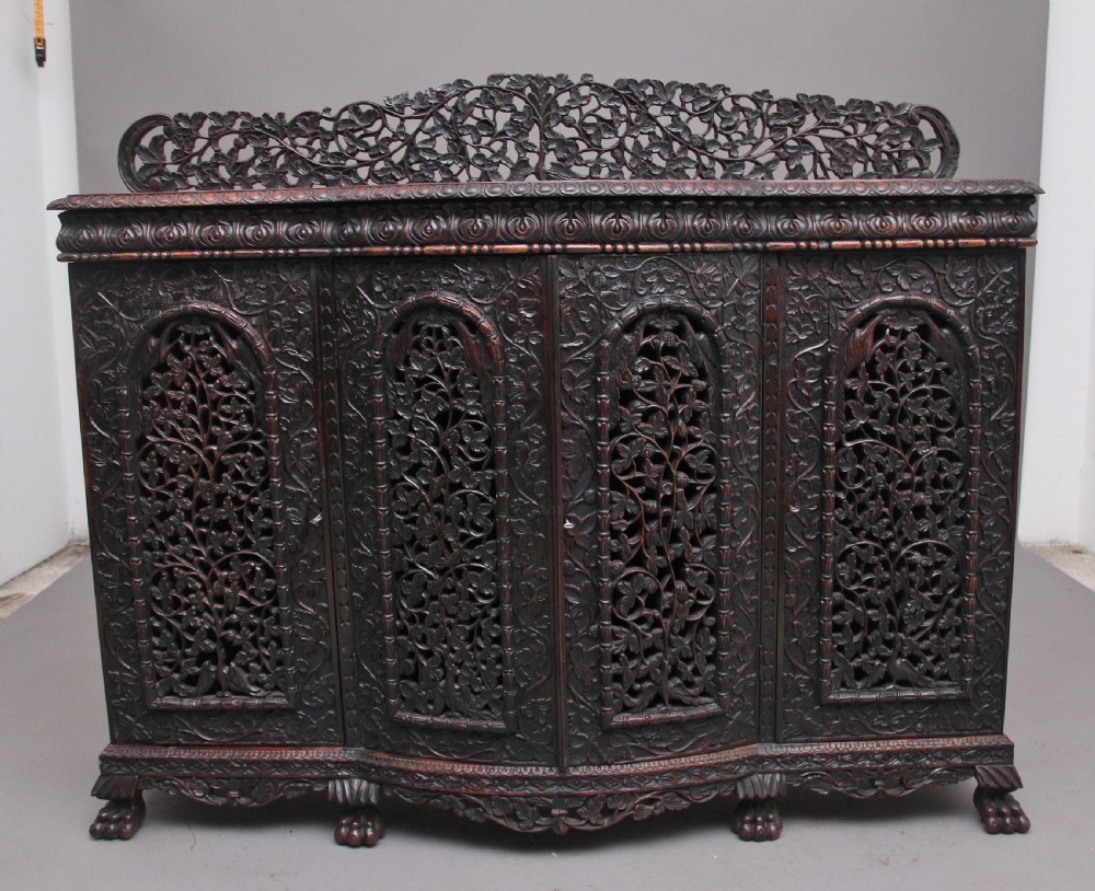 19th Century antique Anglo-Indian carved cabinet 