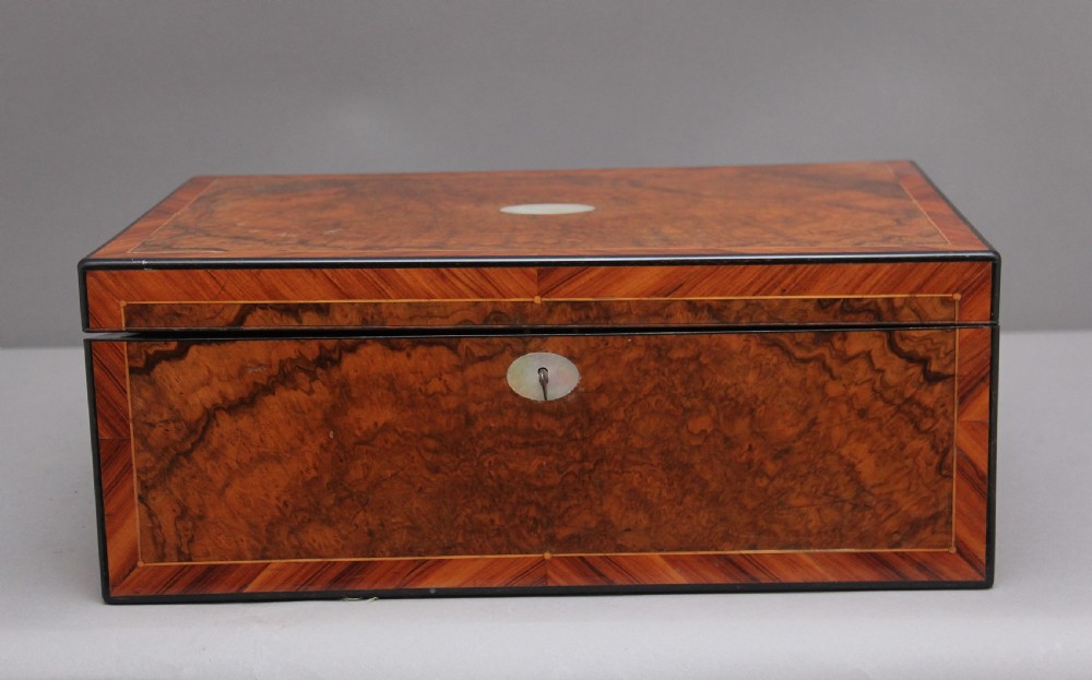 19th Century antique burr walnut writing box