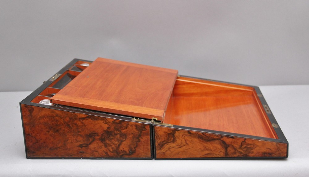 19th Century antique burr walnut writing box View IX