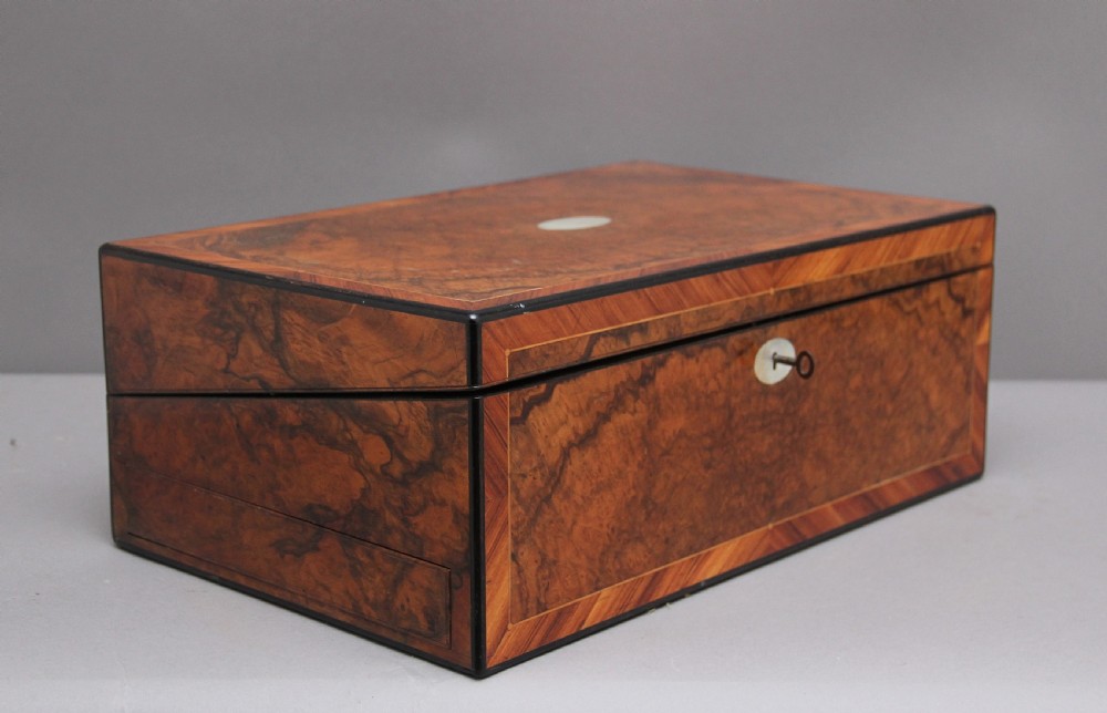 19th Century antique burr walnut writing box View XII