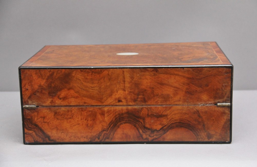 19th Century antique burr walnut writing box View XIV