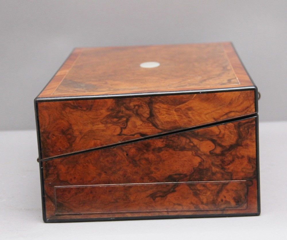 19th Century antique burr walnut writing box View XV