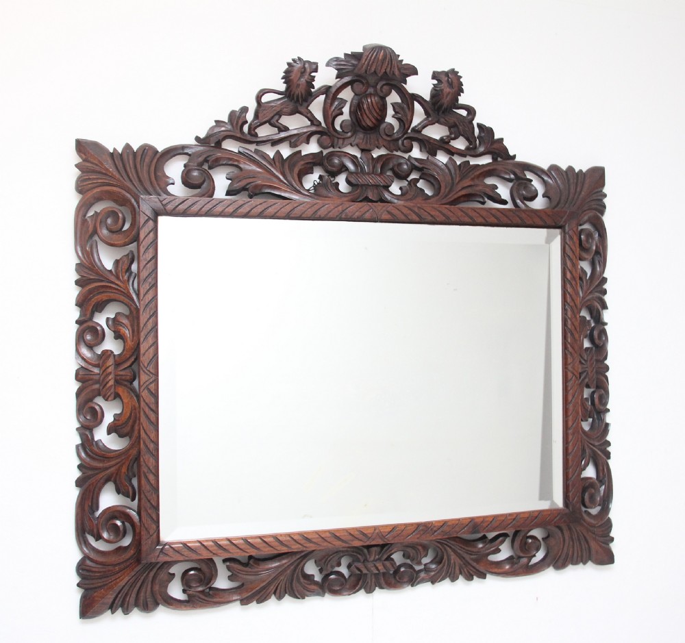 19th Century antique carved oak wall mirror