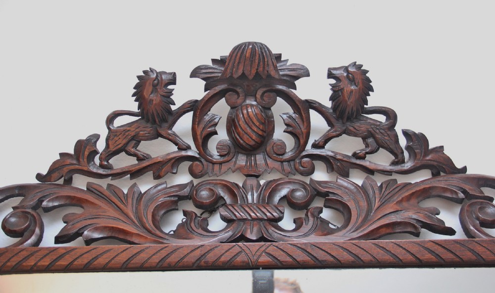 19th Century antique carved oak wall mirror View II