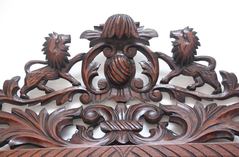 19th Century antique carved oak wall mirror View III
