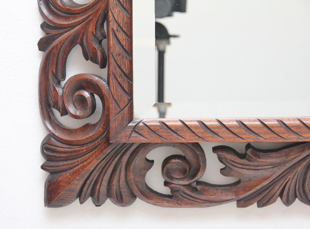 19th Century antique carved oak wall mirror View IV