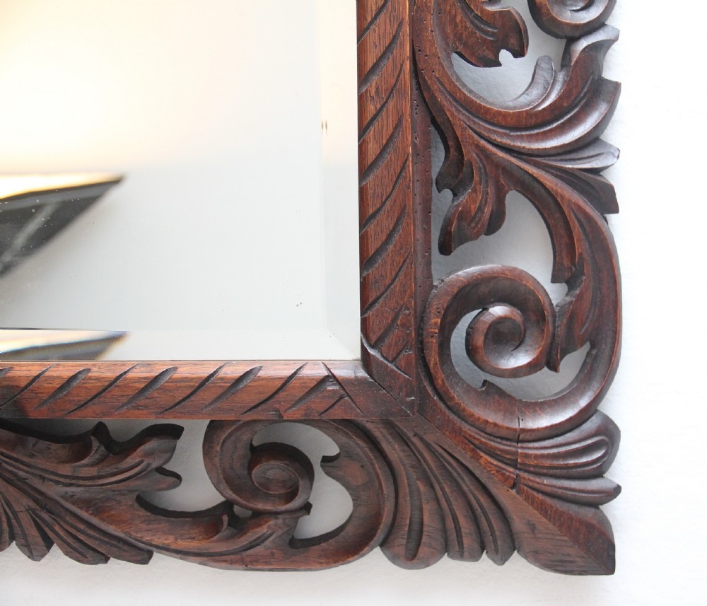 19th Century antique carved oak wall mirror View V