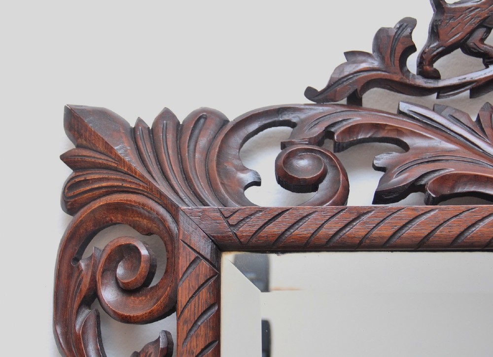 19th Century antique carved oak wall mirror View VI