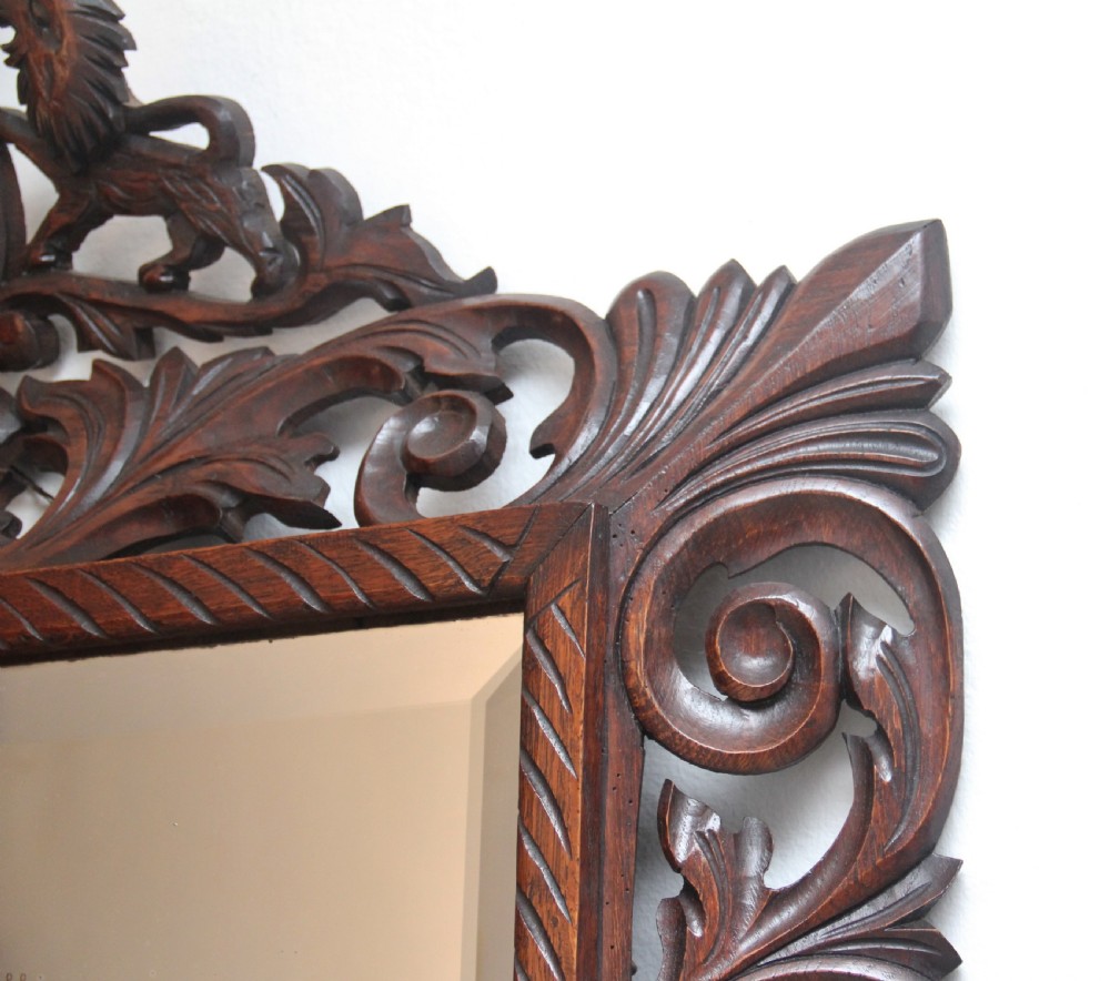 19th Century antique carved oak wall mirror View VII