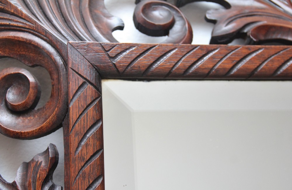 19th Century antique carved oak wall mirror View VIII