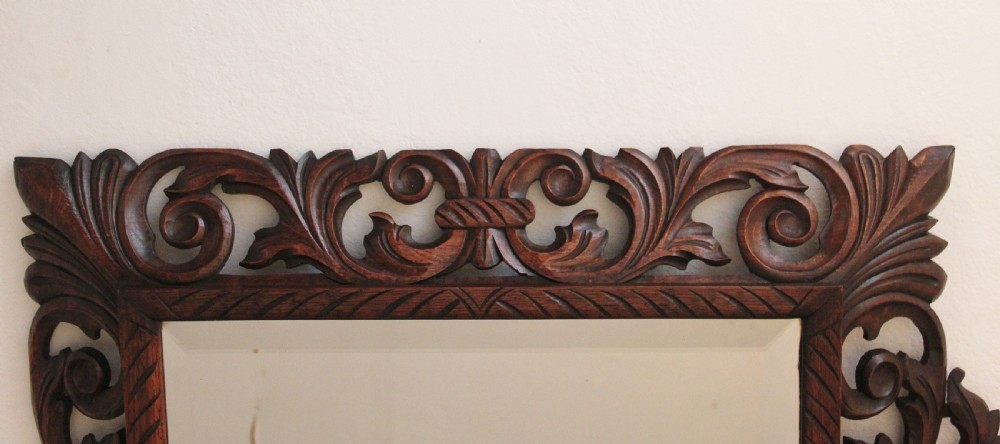 19th Century antique carved oak wall mirror View IX