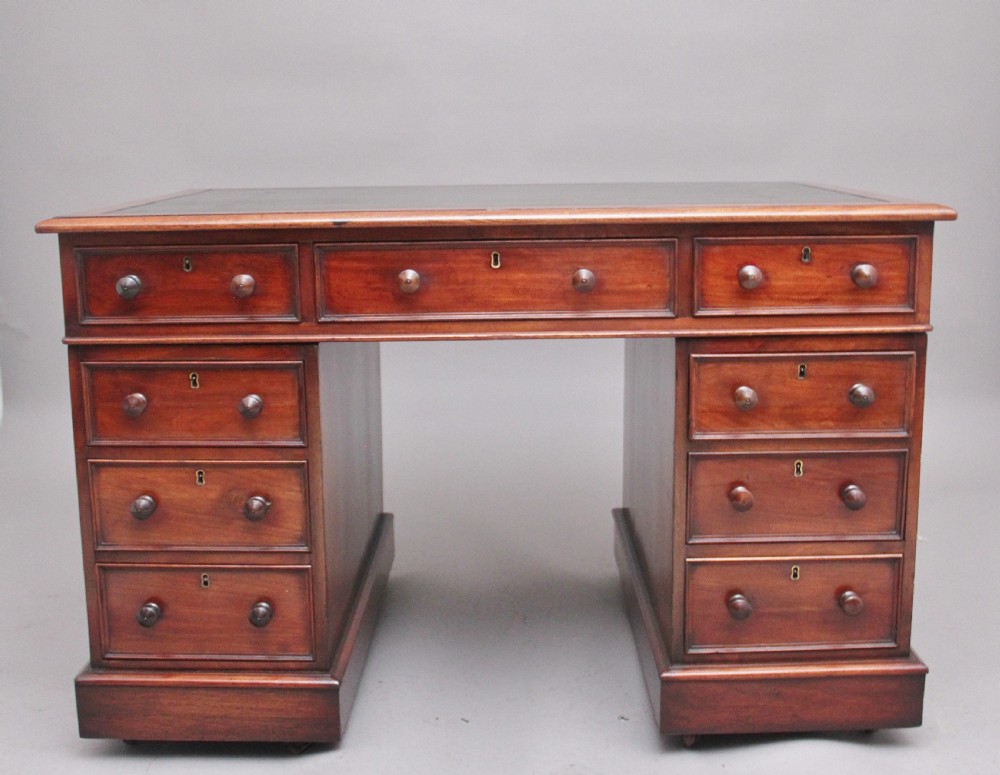 19th Century antique mahogany pedestal desk