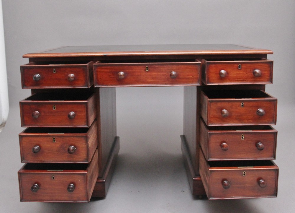 19th Century antique mahogany pedestal desk View II