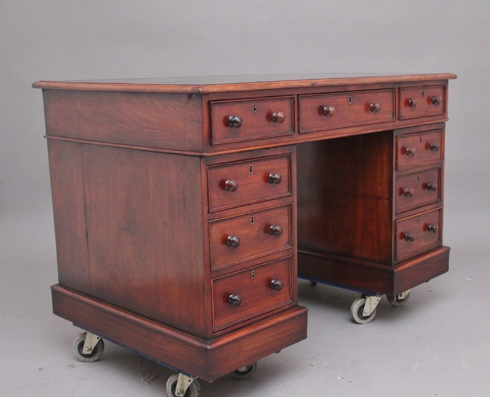 19th Century antique mahogany pedestal desk View XI