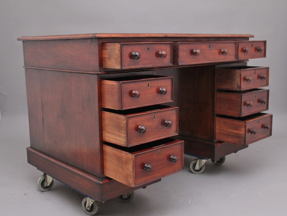 19th Century antique mahogany pedestal desk View XII