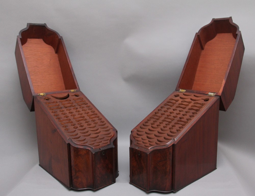 A pair of 18th Century antique mahogany knife boxes View II