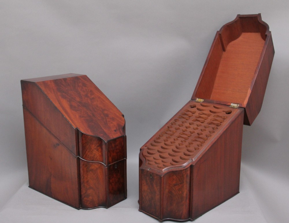A pair of 18th Century antique mahogany knife boxes View III