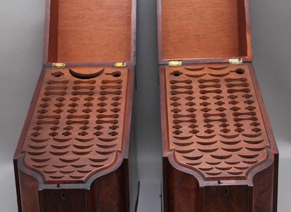 A pair of 18th Century antique mahogany knife boxes View V
