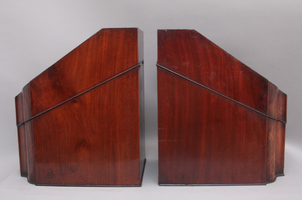 A pair of 18th Century antique mahogany knife boxes View X