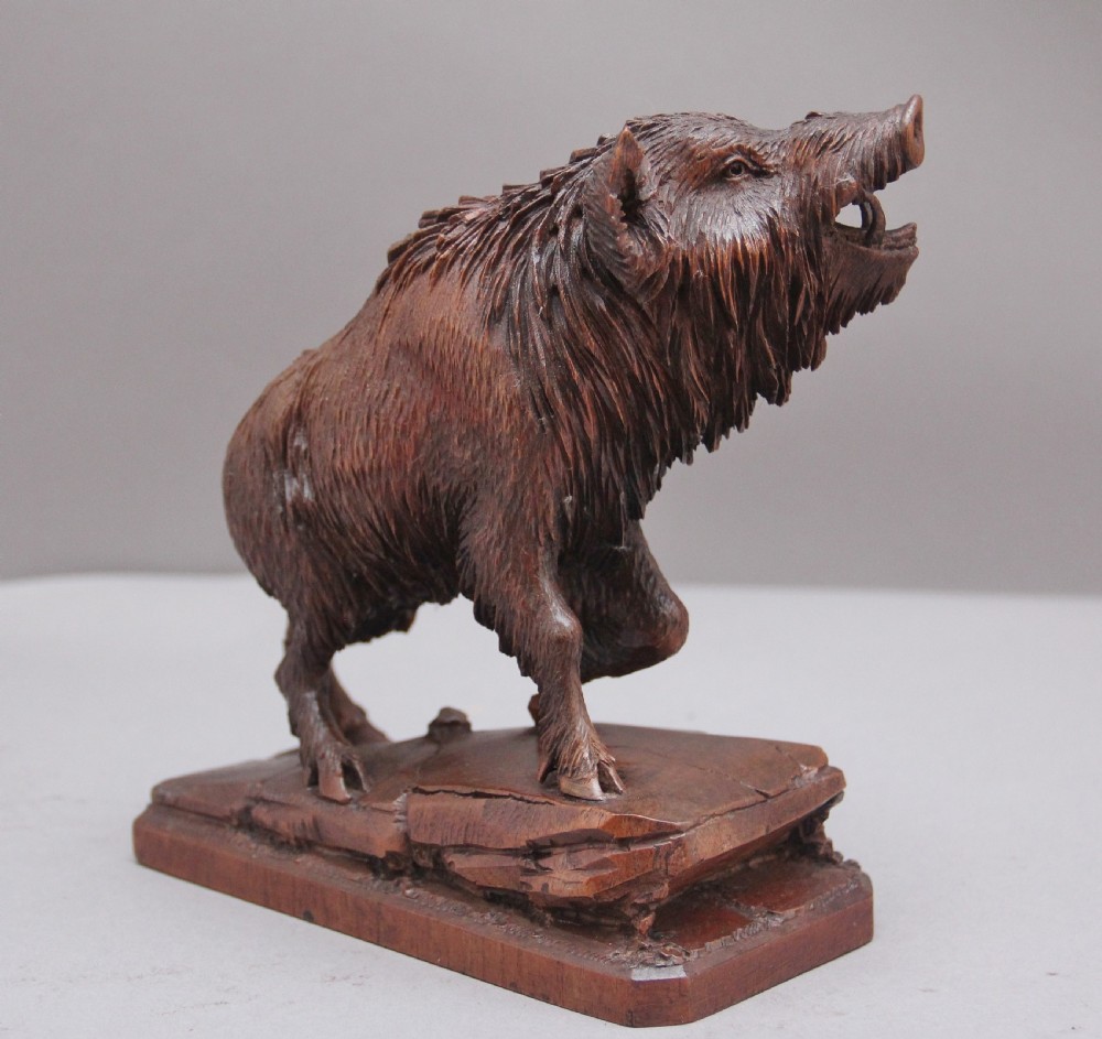 A lovely quality 19th Century black forest carving of a wild boar View IV