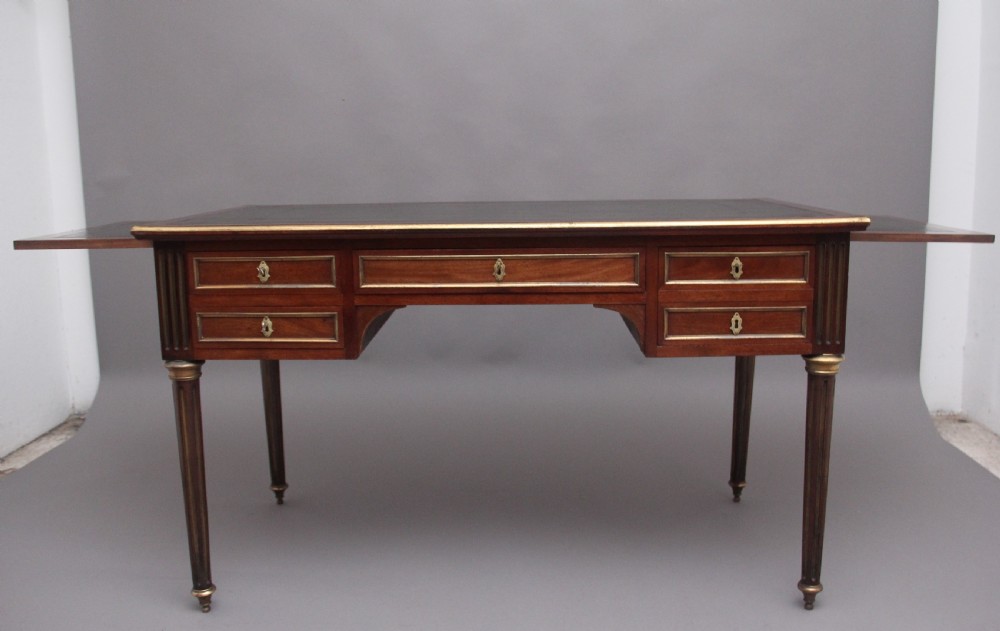 19th Century French mahogany and brass inlaid directoire writing desk View II