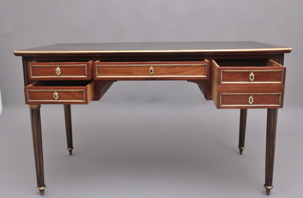 19th Century French mahogany and brass inlaid directoire writing desk View III